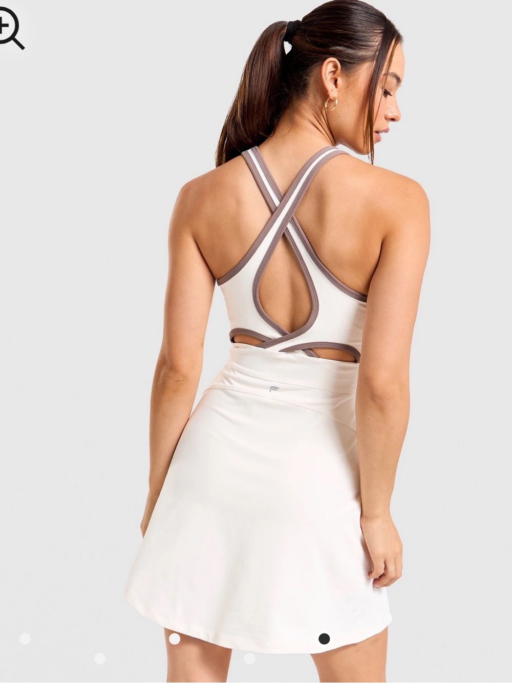 Fabletics Cream Racer Back Mini Tennis Dress with Taupe Contrast Trim